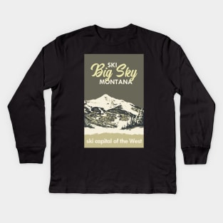 Grey Ski Big Sky Montana Vintage Ski Poster Kids Long Sleeve T-Shirt